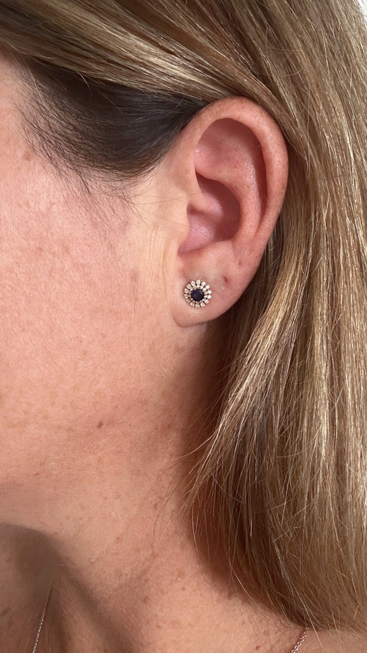 Aretes de oro amarillo 14K con Zafiros y Diamantes