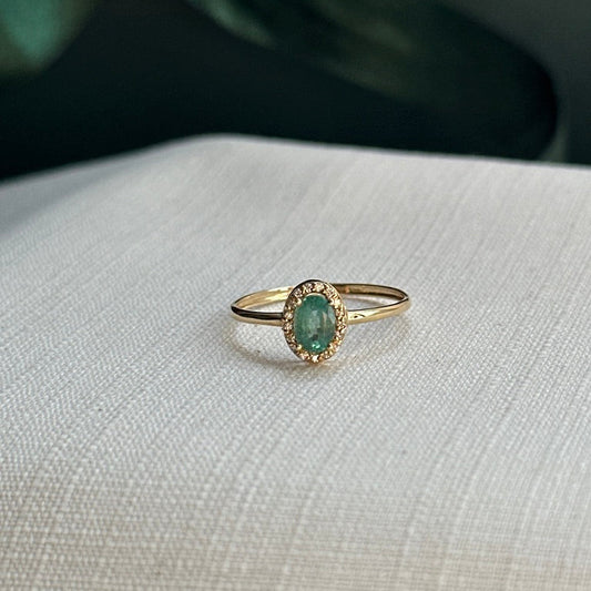 Anillo de Esmeraldas con halo de Diamantes 14k