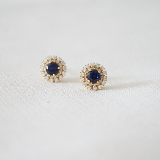 Aretes de oro amarillo 14K con Zafiros y Diamantes