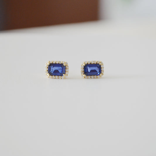 Aretes de oro amarillo 14K con Zafiros y Diamantes